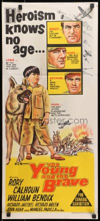 1z998 YOUNG & THE BRAVE Aust daybill 1963 Rory Calhoun, William Bendix, art of heroic boy & German Shepherd!