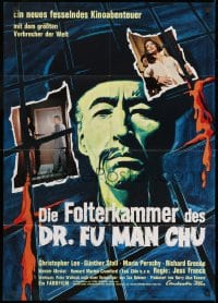 1z364 CASTLE OF FU MANCHU German 1969 cool art of Asian villain Christopher Lee, Jess Franco!