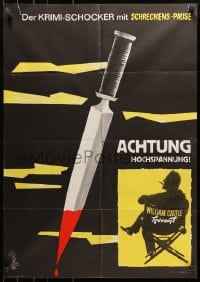 1z421 HOMICIDAL teaser German 1961 William Castle, cool artwork of giant bloody knife!