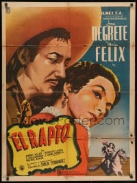 1z146 EL RAPTO Mexican poster 1954 pretty Maria Felix and cowboy Jorge Negrete close up!