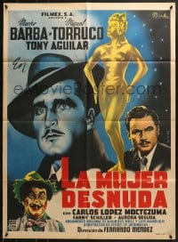 1z152 LA MUJER DESNUDA Mexican poster 1953 art of golden naked woman by Francisco Diaz Moffitt!