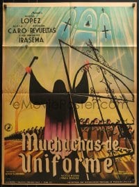 1z158 MUCHACHAS DE UNIFORME Mexican poster 1951 religious Juan Antonio Vargas Ocampo art!