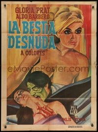 1z159 NAKED BEAST Mexican poster 1971 sexploitation vampire horror thriller art by Mendoza!