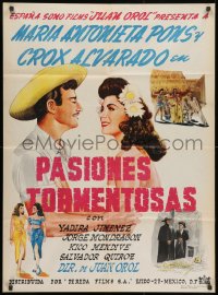 1z163 PASIONES TORMENTOSAS Mexican poster 1946 Maria Antonieta Pons, Crox Alvarado, romantic art!