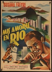 1z168 THREE LOVES IN RIO Mexican poster 1959 Mendoza art of pretty woman over Rio De Janeiro!