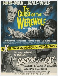 1z061 SHADOW OF THE CAT/CURSE OF THE WEREWOLF English trade ad 1961 half-man half-wolf, all cat!
