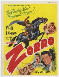 1z062 SIGN OF ZORRO English trade ad 1958 Walt Disney, art of masked hero Guy Williams on horseback!