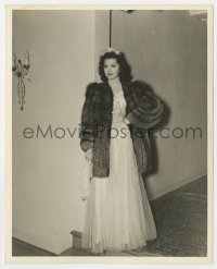 2a037 ANN RUTHERFORD deluxe 8x10 still 1940s full-length in pretty evening gown and fur coat!