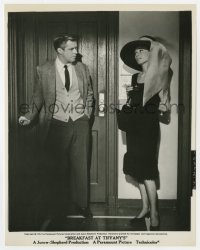 2a101 BREAKFAST AT TIFFANY'S 8x10 still 1961 Audrey Hepburn meets George Peppard by his door!