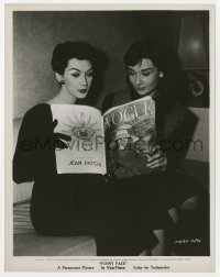 2a326 FUNNY FACE candid 8x10.25 still 1957 Audrey Hepburn & Dovima reading Vogue magazine!