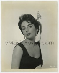 2a342 GIANT 8x10 still 1956 great close portrait of Liz Taylor in black dress leaning on wall!