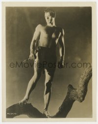 2a502 JOHNNY WEISSMULLER 8x10.25 still 1930s full-length portrait as Tarzan in the shadows on tree!