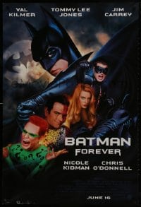 2b622 BATMAN FOREVER advance 1sh 1995 Kilmer, Kidman, O'Donnell, Tommy Lee Jones, Carrey, top cast!