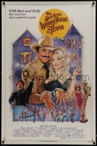 2b630 BEST LITTLE WHOREHOUSE IN TEXAS 1sh 1982 close-up of Burt Reynolds & Dolly Parton!