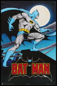 2b523 BATMAN 22x34 Canadian commercial poster 1982 full-length art of The Caped Crusader, moon!