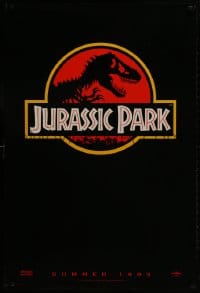 2b777 JURASSIC PARK teaser 1sh 1993 Steven Spielberg, classic logo with T-Rex over red background