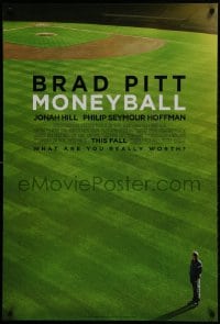 2b833 MONEYBALL advance 1sh 2011 Brad Pitt sitting on baseball stadium, green title design!