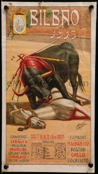 2b370 BILBAO 1913 8x15 Spanish special poster 1913 great art of horse and bull by J. Alcaraz!