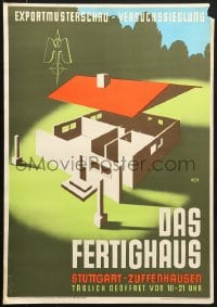 2b383 DAS FERTIGHAUS 17x24 German special poster 1947 cool artwork of prefab being built!