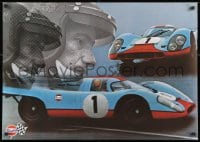 2b174 GULF PORSCHE 917 2-sided 24x34 Swiss advertising poster 1970s Jo Siffert & schematic of racer!