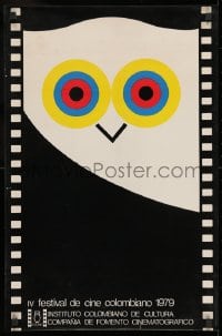 2b205 IV FESTIVAL DE CINE COLOMBIANO 1979 18x27 Colombian festival poster 1979 owl on film strip!