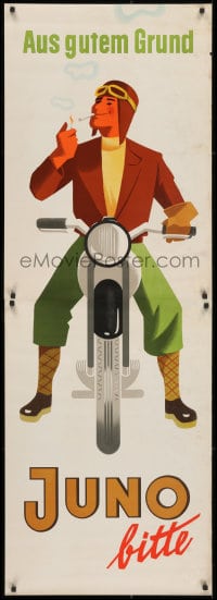 2b179 JUNO 23x66 motorcycle style 23x66 German advertising poster 1950s Walter Muller smoking art!