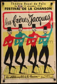 2b421 LES FRERES JACQUES 16x24 French special poster 1953 Malcles art of guys in top hats on stage!
