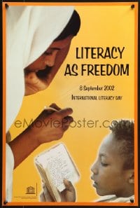 2b422 LITERACY AS FREEDOM 2-sided 16x24 special poster 2002 design in French and English!