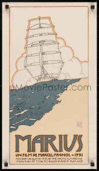 2b432 MARIUS 14x24 special poster R1973 David Lance Goines art of tall ship at sea and beach!