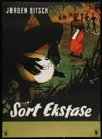 2b190 SORT EKSTASE 25x34 Danish advertising poster 1955 Stilling art of drum players & women dancing!