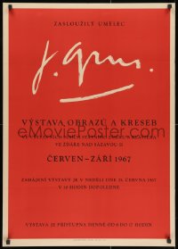 2b265 VYSTAVA OBRAZU A KRESEB 24x34 Czech museum/art exhibition 1967 cool signature over red!