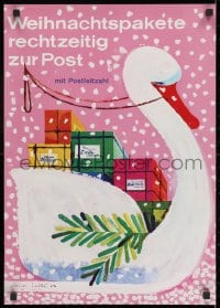 2b486 WEIHNACHTSPAKETE RECHTZEITIG ZUR POST 17x23 German special poster 1963 swan w/gifts, Labbe!!