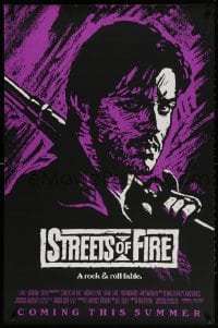 2b936 STREETS OF FIRE advance 1sh 1984 Walter Hill, Riehm purple dayglo art, a rock & roll fable!