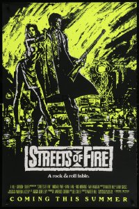 2b937 STREETS OF FIRE advance 1sh 1984 Walter Hill, Riehm yellow dayglo art, a rock & roll fable!