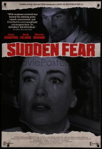 2b938 SUDDEN FEAR heavy stock 1sh R2016 great close up of terrified Joan Crawford!