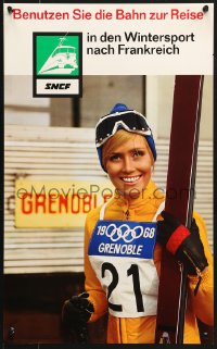 2b016 SNCF 15x24 French travel poster 1967 great image of gorgeous skier for the Winter Olympics!
