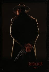 2b962 UNFORGIVEN teaser DS 1sh 1992 image of gunslinger Clint Eastwood w/back turned, dated design!
