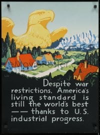 2b105 DESPITE WAR RESTRICTIONS 20x27 WWII war poster 1943 gold eagle above neighborhood by Miller!