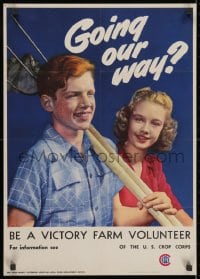 2b116 GOING OUR WAY 19x26 WWII war poster 1945 boy & girl holding farm equipment by Anton Bruehl!