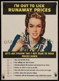 2b122 I'M OUT TO LICK RUNAWAY PRICES 16x23 WWII war poster 1943 great art of tough housewife!