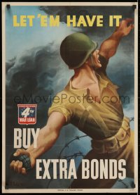 2b127 LET 'EM HAVE IT BUY EXTRA BONDS 20x28 WWII war poster 1943 Perlin art of soldier with grenade!