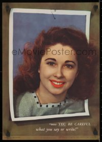 2b133 NOW YOU BE CAREFUL 14x20 WWII war poster 1945 image of a smiling woman popping out of photo!