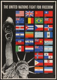 2b157 UNITED NATIONS FIGHT FOR FREEDOM 29x40 WWII war poster 1942 Lady Liberty & flags by Broder!