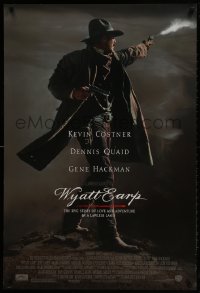 2b996 WYATT EARP DS 1sh 1994 cool image of Kevin Costner in the title role firing gun!