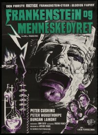 2c073 EVIL OF FRANKENSTEIN Danish 1964 Peter Cushing, cool different monster art by K. Wenzel!