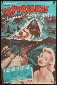 2c134 SHARKFIGHTERS Finnish 1957 Victor Mature, Steele, man vs tiger shark by Toimi Kiviharju!