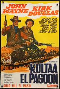 2c140 WAR WAGON Finnish 1967 cowboys John Wayne & Kirk Douglas, western armored stagecoach artwork!