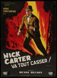 2c902 LICENSE TO KILL French 23x32 1964 action art of Eddie Constantine as Nick Carter!