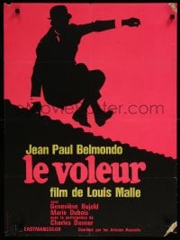 2c917 THIEF OF PARIS French 23x31 R1970s Louis Malle, cool silhouette art of Jean-Paul Belmondo!