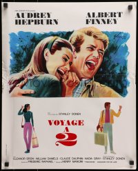 2c995 TWO FOR THE ROAD French 18x22 1967 laughing Audrey Hepburn & Albert Finney by Grinsson!